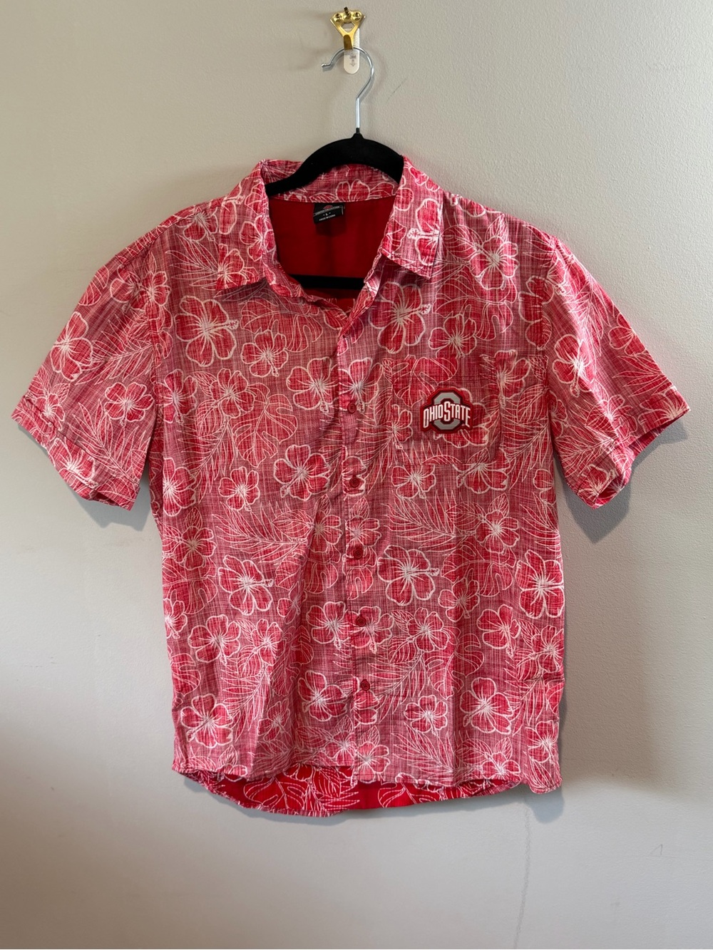 Campus Collection Ohio State Buckeyes Hawaiian Shirt Red Floral Aloha Size Large